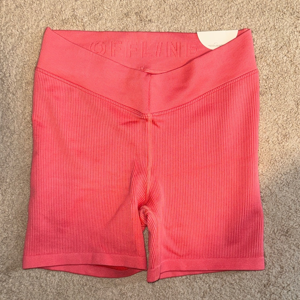 Aerie Ribbed High-Waist Women's Bike Shorts - Coral Pink
